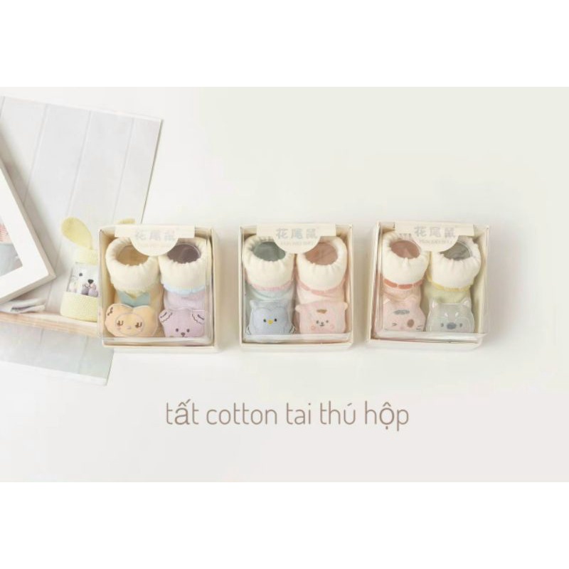 Tất cotton tai thú hộp in hình nghộ nghĩnh cho bé từ 0 - 1 tuổi