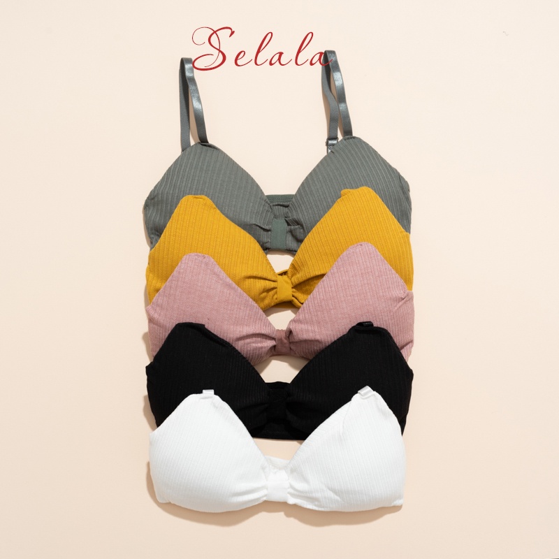 Áo Bra Cotton Selala Không Gọng Đệm Mỏng Thắt Nơ 2 Dây BR04