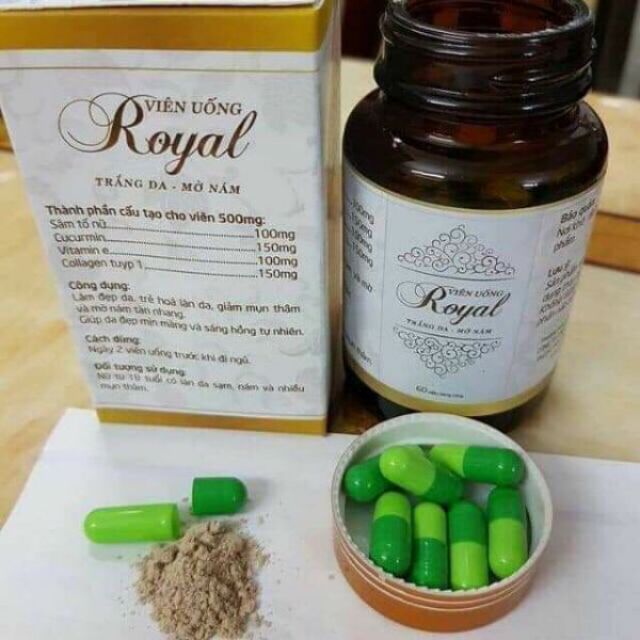 TRỢ GIÁ- Viên uống trắng da mờ nám Royal Bình an, hộp 60V, date mới nhất