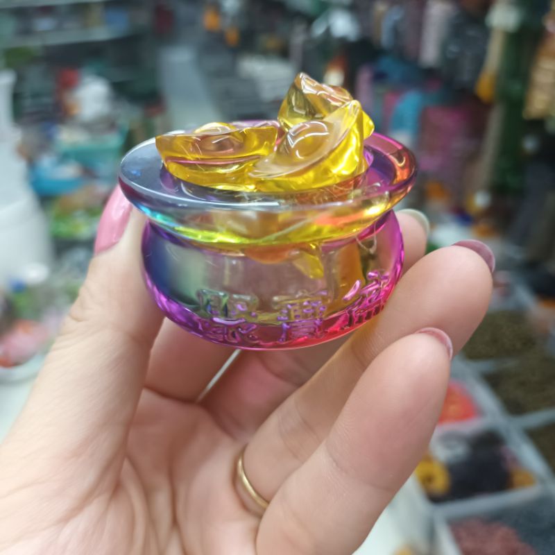Hủ bát tụ bảo bồn pha lê ưu linh kim nguyên bảo mini để bàn kích hoạt cung tài lộc