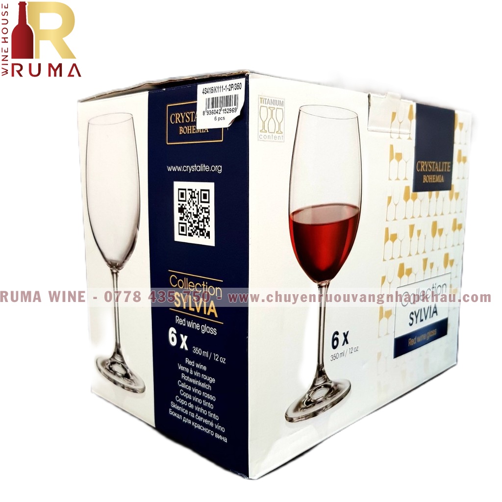 Bộ 6 ly uống rượu vang Sylvia - Nhập khẩu Cộng Hoà Séc