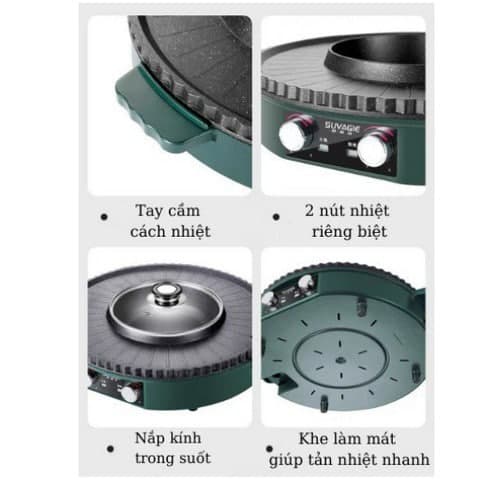 Bếp nướng lẩu đa năng 2 in 1 X2000, nồi lẩu nướng điện không khói có 2 mâm nhiệt công suất 1500W POT KITCHEN