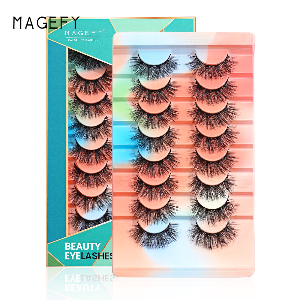 Magefy Set 8 Cặp Lông Mi Giả 3D Từ Lông Chồn Giả Tự Nhiên Có Hộp Đựng Màu gradient