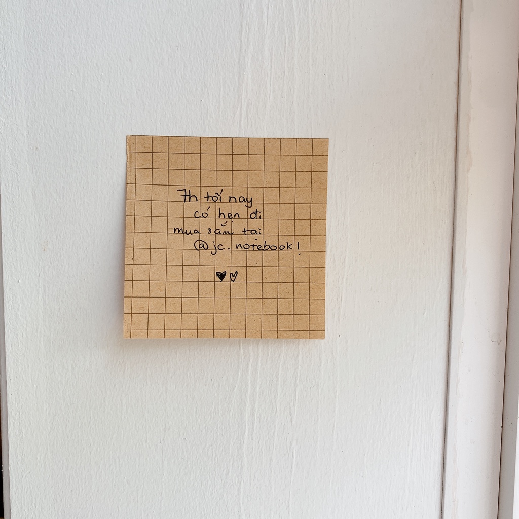 Set 80 sticky note basic giấy kraft nâu - trắng in grid kẻ ô vuông / kẻ ngang