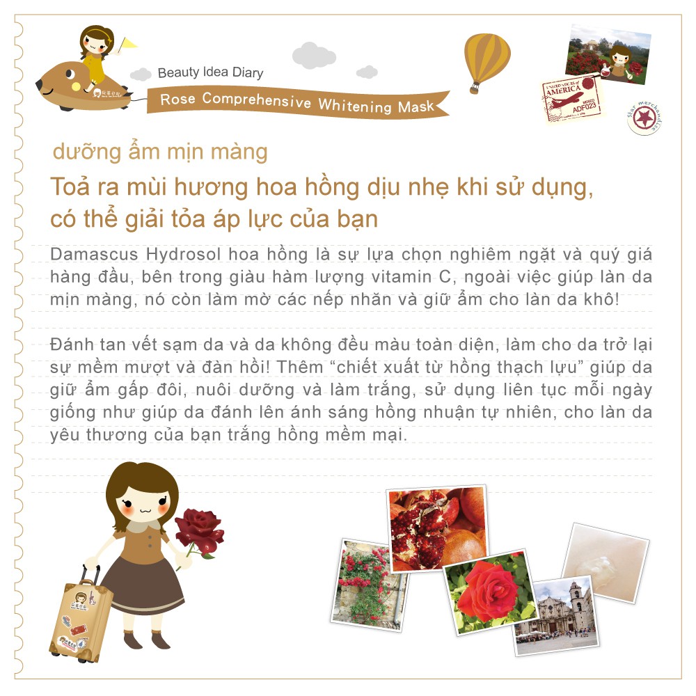 Mặt nạ lụa mềm mại,trắng sáng,chăm sóc da Hoa Hồng Beauty Idea Diary-Đài Loan 25ml/ miếng.