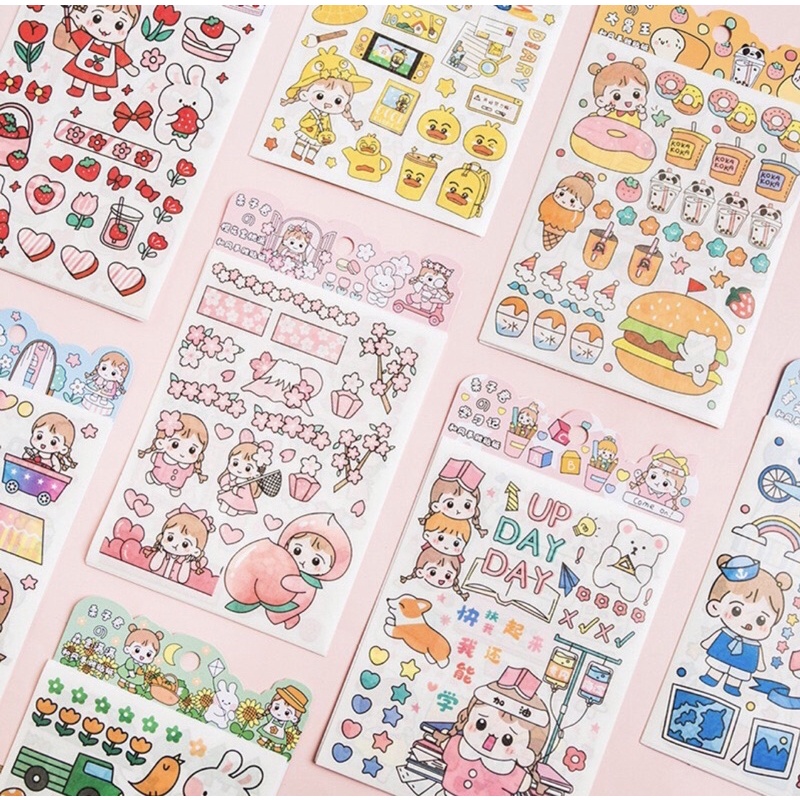 1 TẤM STICKER HÌNH DÁN CÓ NHŨ KIM TUYẾN, trang trí hình cute dễ thương, washi, bullet journal