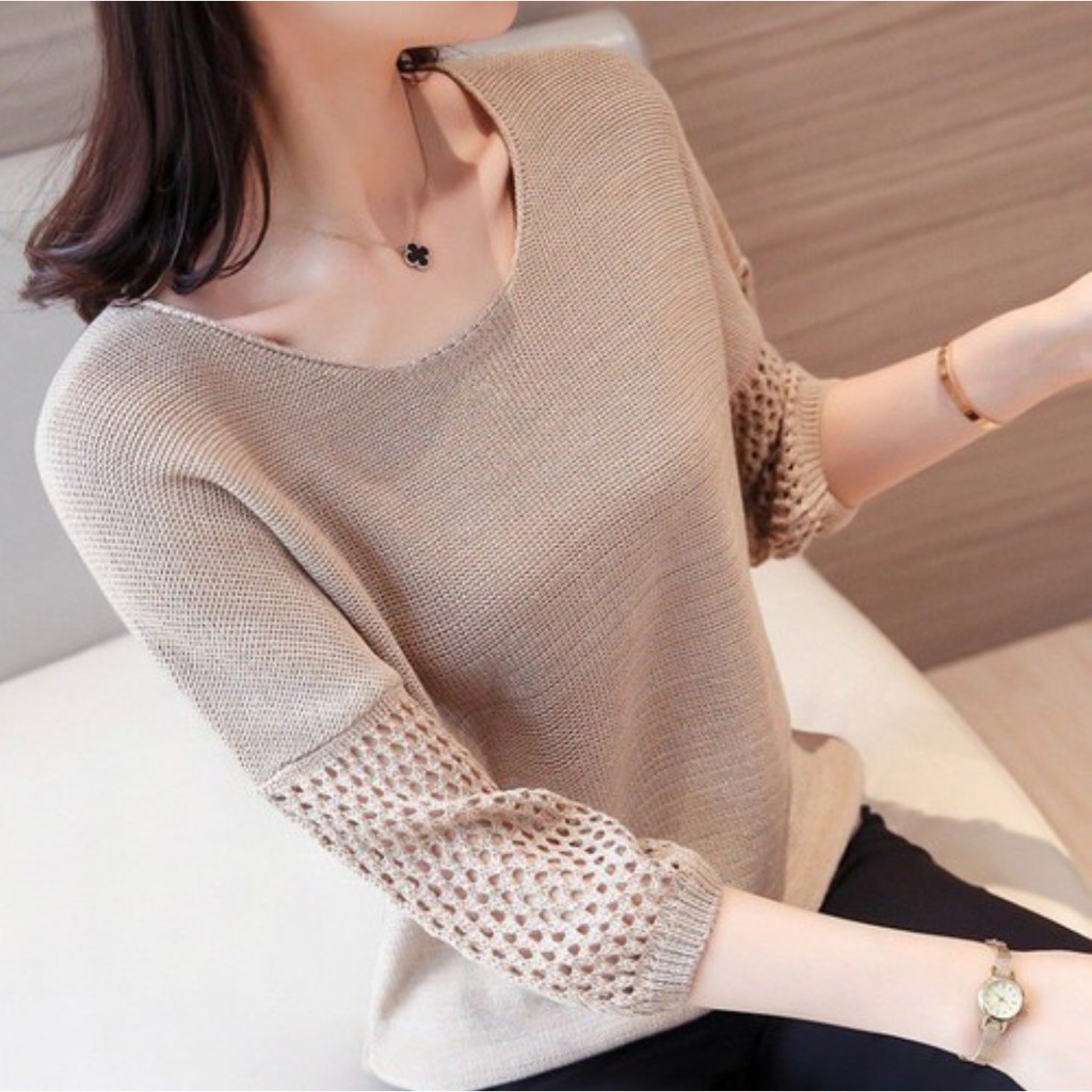 Áo len nữ tay lửng cách điệu nhẹ nhàng Al17