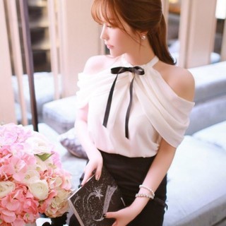 Áo chiffon nữ cổ yếm hở vai