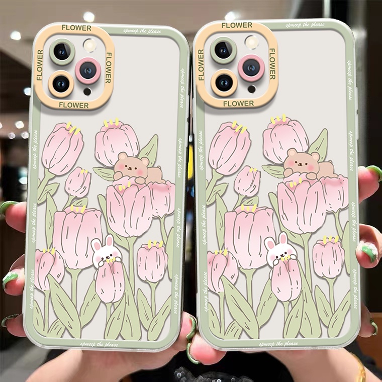 Ốp Điện Thoại TPU Silicon Mềm Trong Suốt Chống Sốc Hình Thỏ Và Hoa Cho Iphone 14 13 12 Pro Max 11 8 7 6S 14 Plus XS XR X