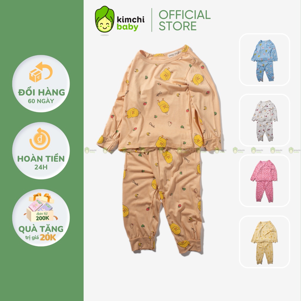 [SZ ĐẠI] Bộ Dài Tay Cho Bé Trai, Bé Gái Vải Thun Lạnh Minky Mom Hoạ Tiết Báo Hồng, Đồ Bộ Mặc Nhà Cho Bé MKMTD2233