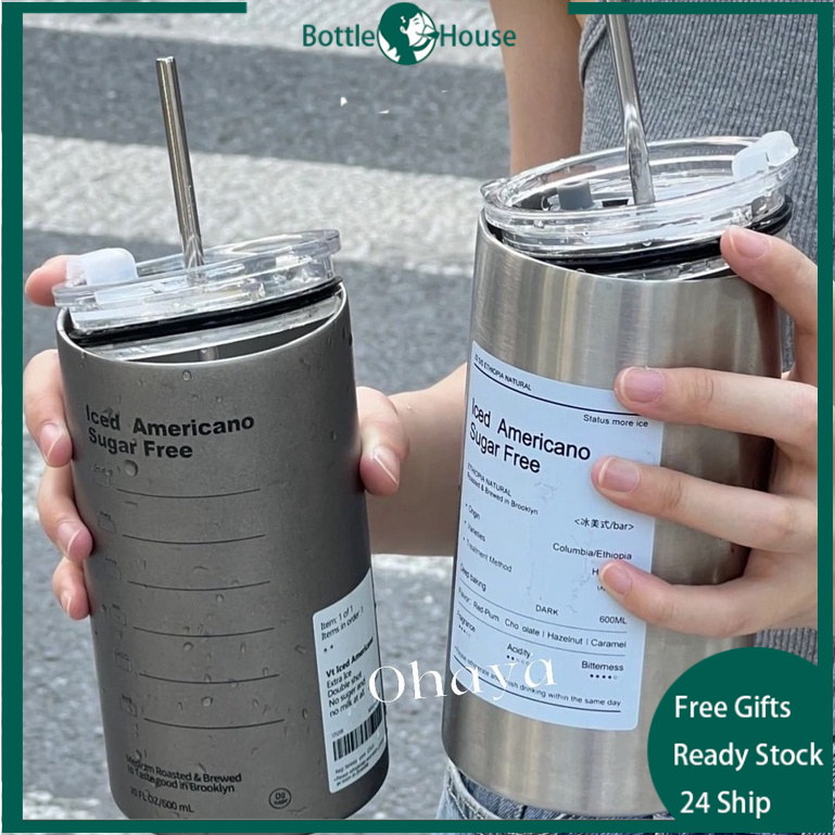 【Giao hàng Việt Nam】Cốc Giữ Nhiệt, Cốc Uống Nước Iced Americano Inox 304 Có Ống Hút Ly Uống Coffee 600ML Giữ Nhiệt 6-8 Tiếng