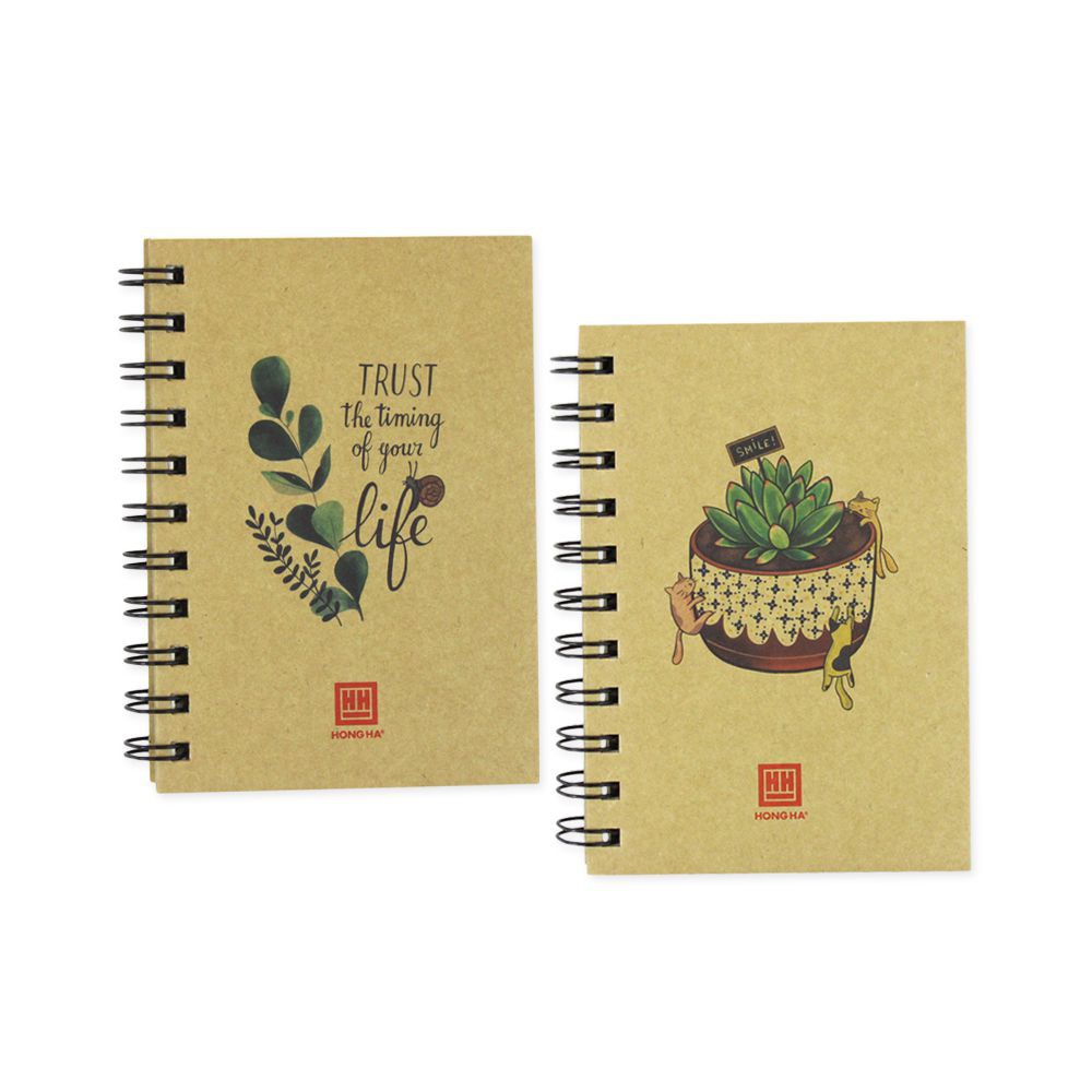 [NowShip] Sổ Lò Xo Notebook A5, A6, A7 Trang Trí, Bìa cứng Green Plant Hồng Hà (1 quyển)