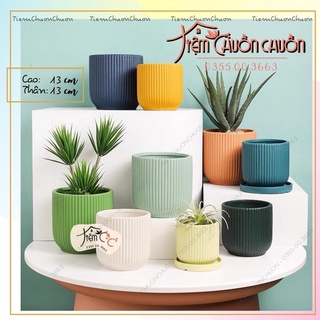 Chậu Sứ Dáng Kẻ Sọc 6 Màu Pastel - Chậu đất nung trồng cây sen đá, bon sai - tiemchuonchuon - decor - Gốm sứ Bát Tràng