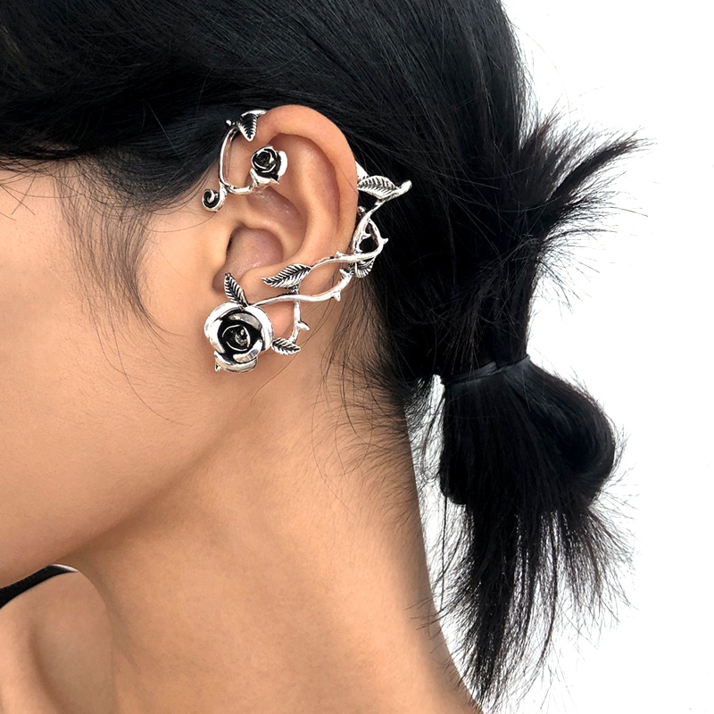 Bông Tai Dạng Kẹp Hình Rắn Và Hoa Hồng Phong Cách Gothic Cổ Điển Cho Nam Và Nữ