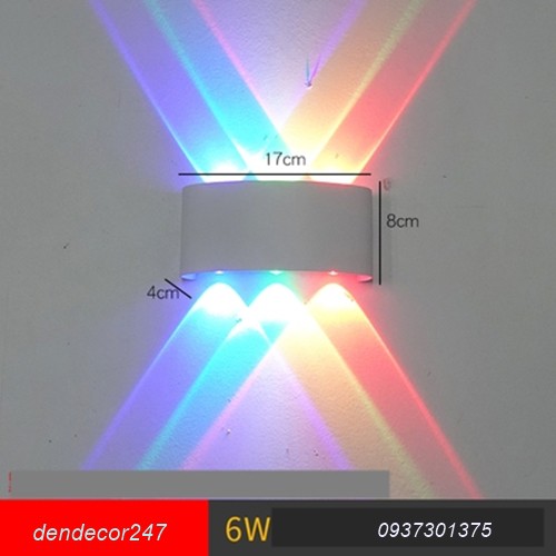 Đèn Tường LED Hắt Sáng Hai Đầu, ánh sáng màu,sáng vàng,công xuất 6W Vỏ Nhôm Đúc_Hàng Chống IP65 Nước_Bảo Hành 2 Năm