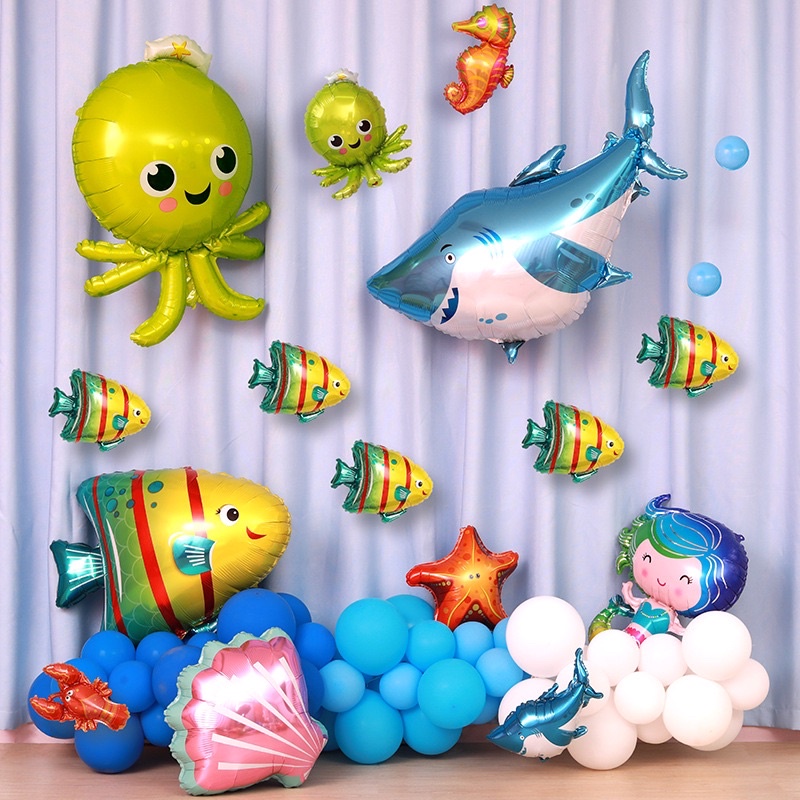 Bóng bay trang trí sinh nhật chủ đề đại dương, nàng tiên cá cho bé