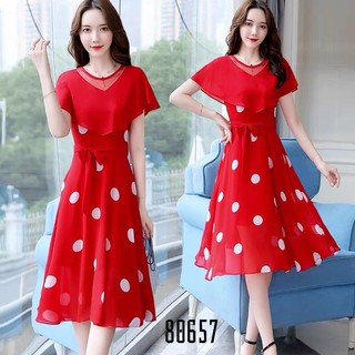 Váy dáng xòe chấm bi đen và đỏ 657