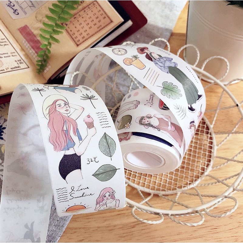 Băng keo washi tape cô gái mùa hè chiết lẻ chu kì 90cm Starlululu | meohime198
