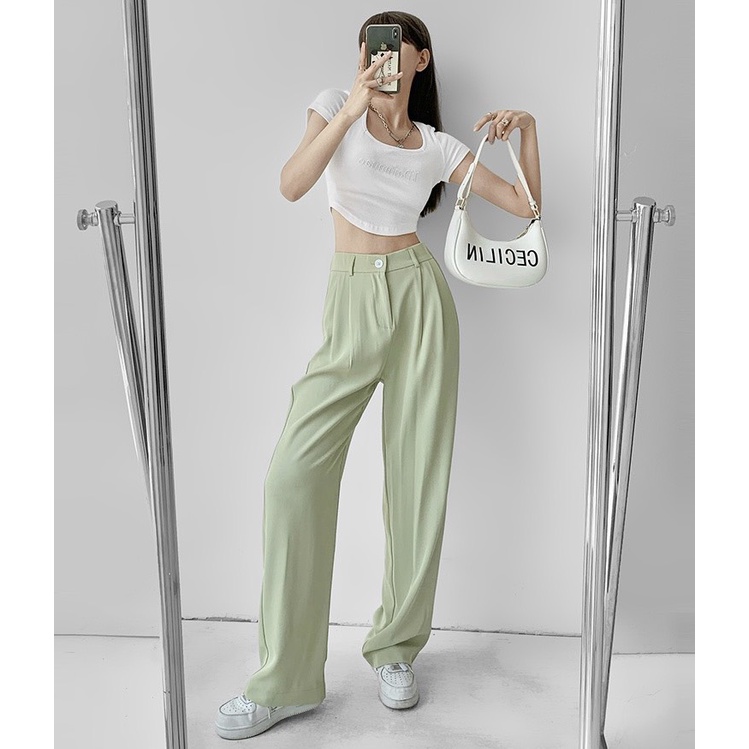 SET ÁO GÂN TRẮNG LAI BẦU + QUẦN BAGGY XANH (TH)