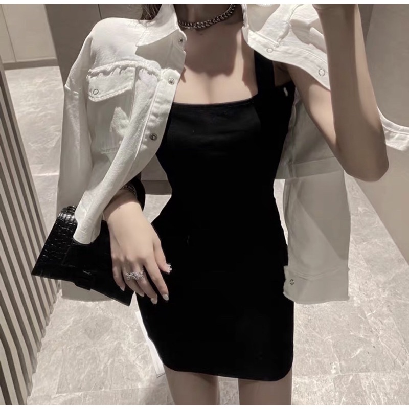ORDER SET ÁO KHOÁC BÒ+VÁY BODY 2 DÂY SANG CHẢNH