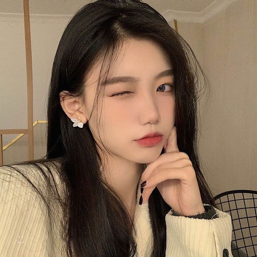 Khuyên Tai Kẹp Cỡ Nhỏ Họa Tiết Vỏ Sò/Hoa Trắng Phong Cách Hồng Kông Cổ Điển