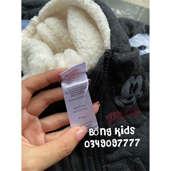 Áo Khoác Hoodie Bé Trai Trần Trám Mickey Đen Tro DN