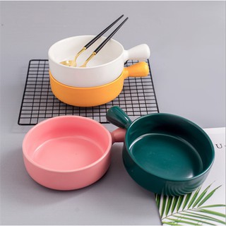 Thố  nướng tròn gố sứ cao cấp hình tròn có 1 quai cầm phong cách Bắc Âu nhiều màu sắc (hàng order)
