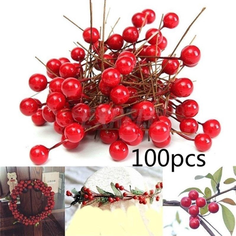 Set 100 quả mọng đỏ nhân tạo trang trí giáng sinh