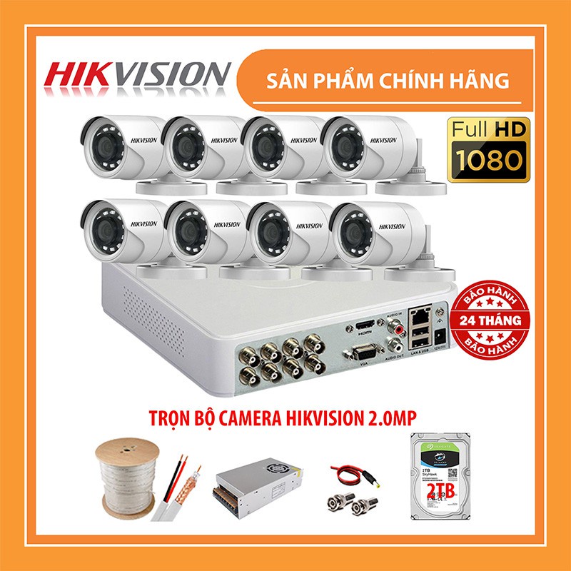 [RẺ VÔ ĐỊCH] Trọn Bộ Camera giám sát HIKVISION 5/6/7/8 mắt 2.0MP, FHD 1080P, Ổ cứng HDD, Đầy đủ phụ kiện để lắp đặt