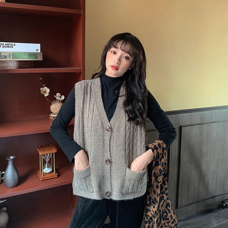 Áo Khoác Cardigan Gile Dáng Dài Chất Len Cho Nữ