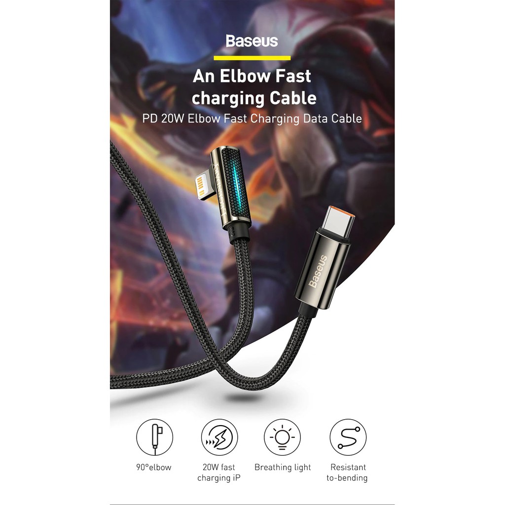 Cáp sạc Baseus IP20W đầu gập,Cáp sạc Type C to Baseus Legend Series Elbow Fast Charging Data Cable-PD 20W