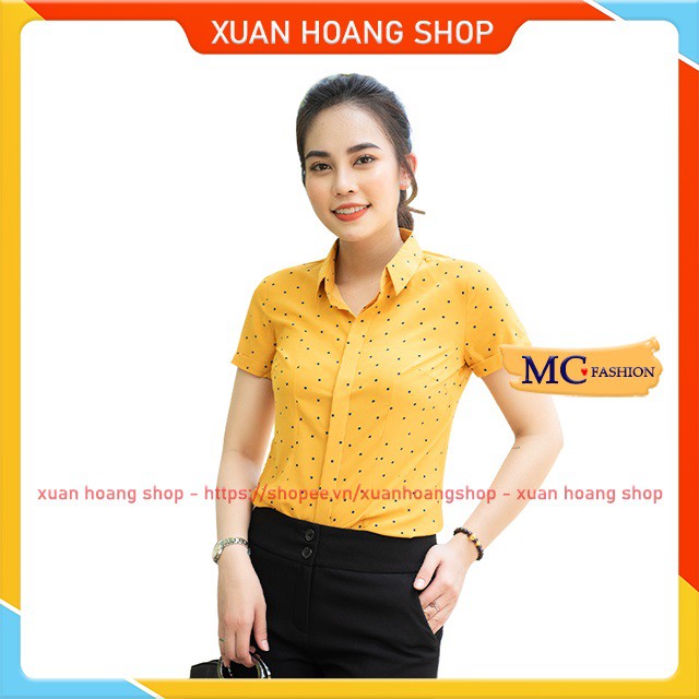 Áo Sơ Mi Nữ Công Sở Mc Fashion A0257, Size S, M, L, Xl, 2xl, Tay Ngắn Cộc, Chấm Bi Đẹp, Màu Trắng, Vàng, Xanh Tím Than