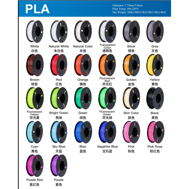 Nhựa In 3D PLA 1,75 mm/ 1 Kg PLA thuần không pha tạp