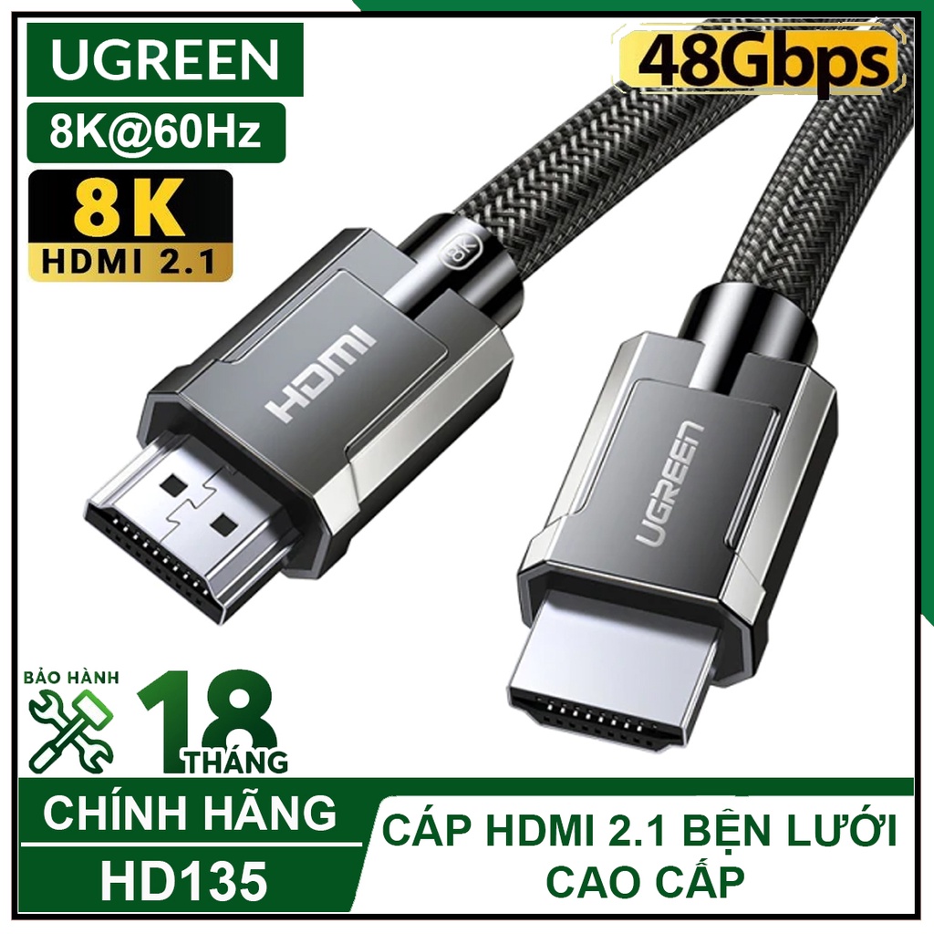 Cáp HDMI Bện Lưới Cao Cấp Hỗ Trợ 8K60Hz, UGREEN HD135 Chính Hãng