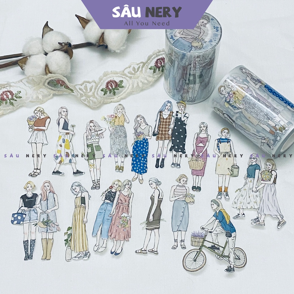 Sâu Nery - SNB20 - Washi cô gái Flower Girl PET tape by Pion (Chu kỳ 50cm)