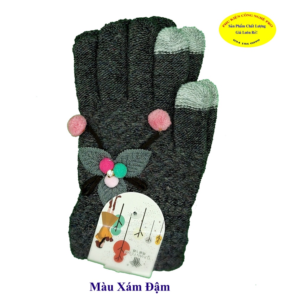 GĂNG TAY BAO TAY NỮ Loại cảm ứng Chất liệu len dày êm Gắn hoa 3 màu Thương hiệu YUHAN FEILU Chống nắng, Bảo vệ da tay