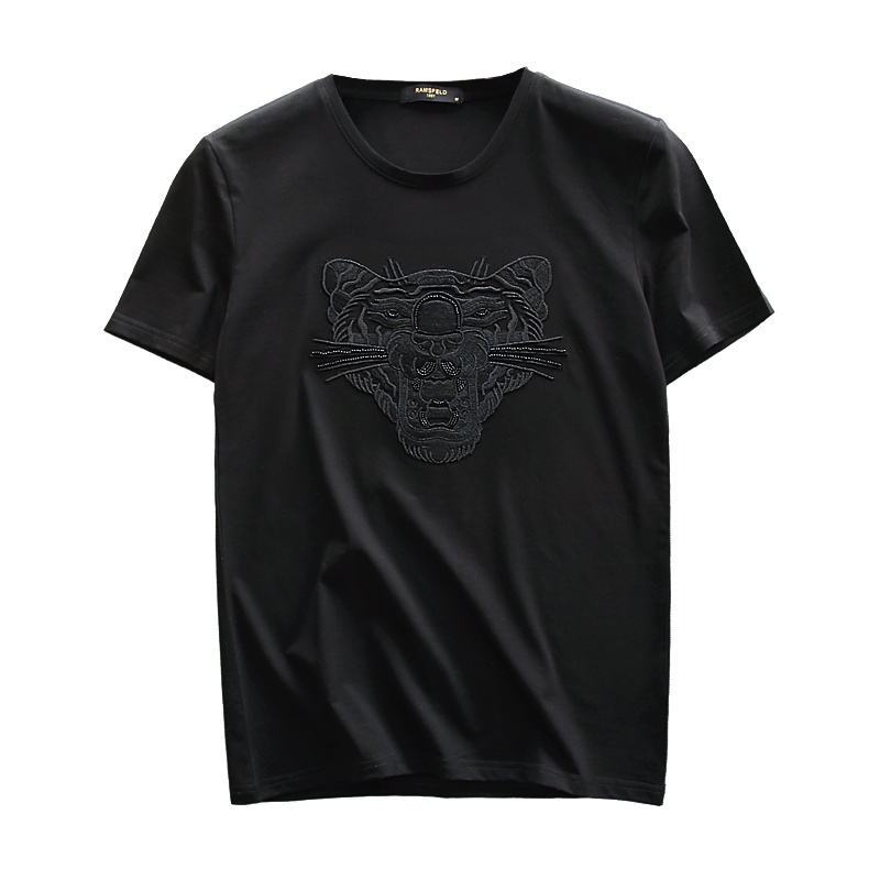 Áo Thun Tay Ngắn Chất Liệu Cotton Lụa Lạnh Thêu Hình Đầu Hổ Thời Trang Cao Cấp Cho Nam