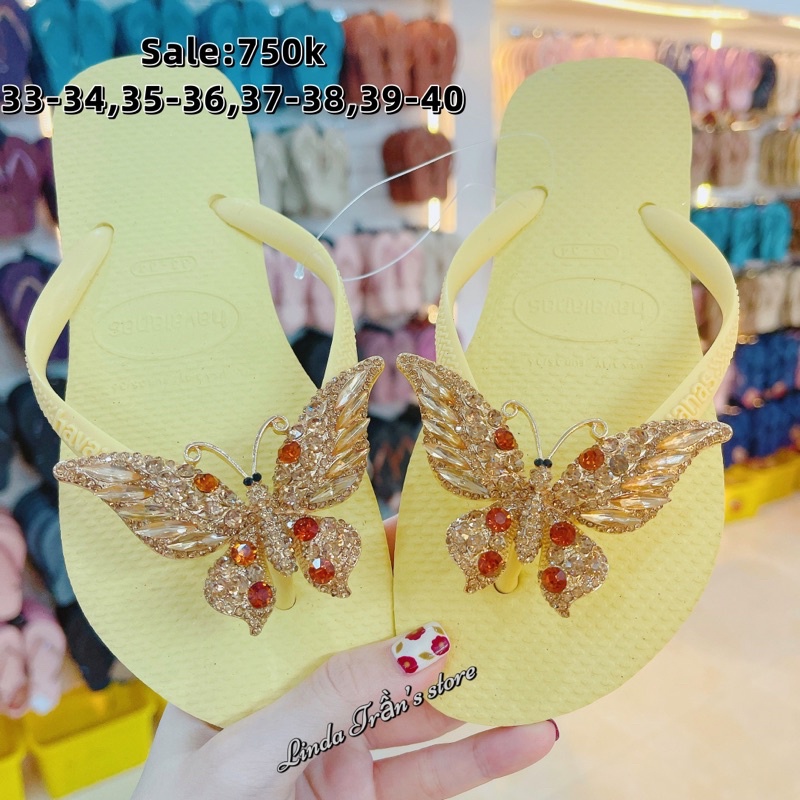 dép HVN trơn mix charm bướm chúa trà