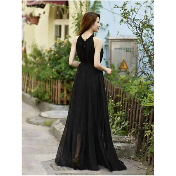 Đầm maxi đi biển đẹp dáng dài màu đen thời trang Hàn Quốc