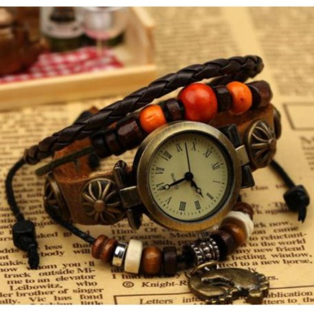 Đồng hồ mix vòng tay da + phụ kiện gỗ phong cách vintage 3 kiểu dáng - KHAI TRƯƠNG SHOP GIÁ ƯU ĐÃI | BigBuy360 - bigbuy360.vn