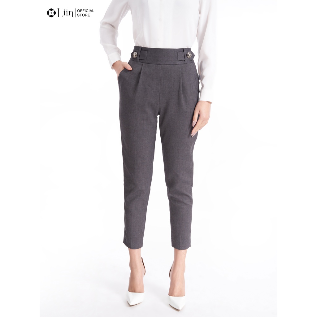 Quần baggy công sở linbi màu xám 2 cúc kiểu dáng trẻ trung, thanh lịch liin clothing Q3648