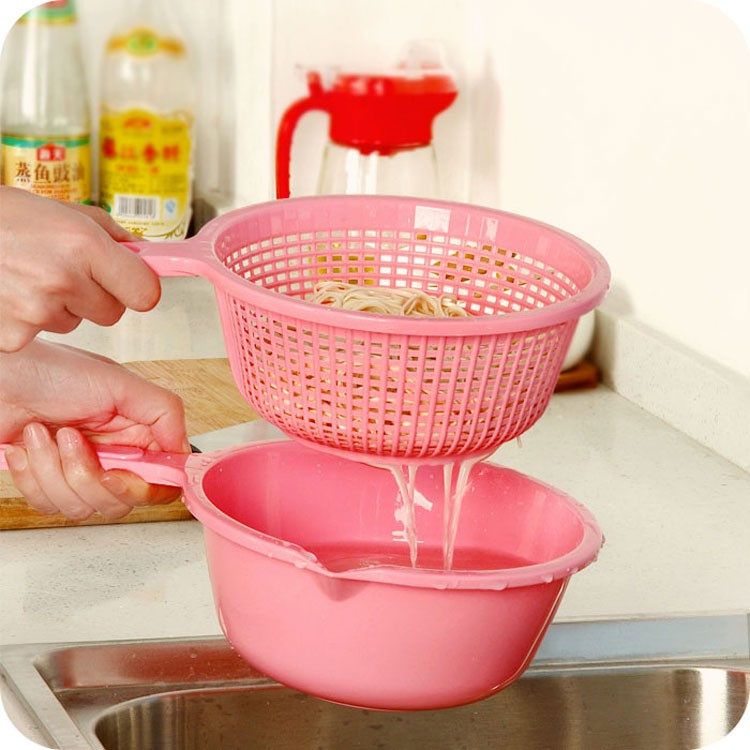 Rổ có tay cầm Inomata - xanh/trắng/hồng