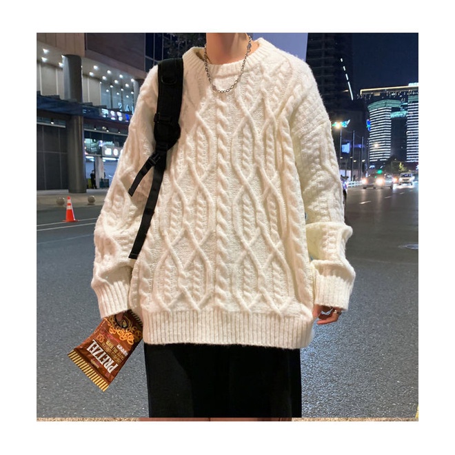 Áo sweater dệt kim xoắn dáng rộng phong cách Hàn Quốc thời trang thu đông cho nam