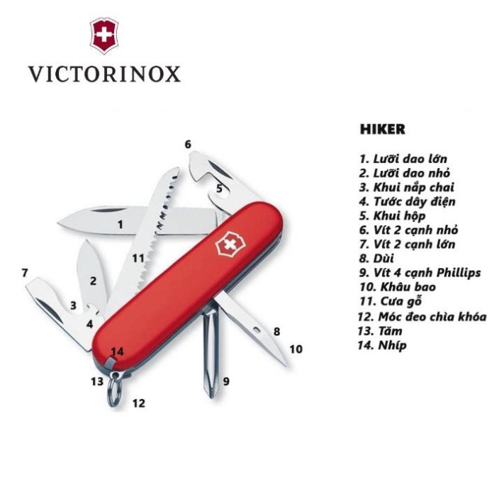 [Chính hãng] Dao xếp đa năng Victorinox Hiker 91mm, 14 chức năng - Thụy Sỹ