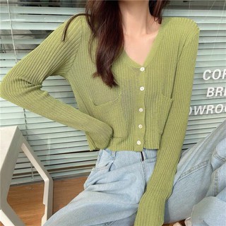 áo len mông cardigan dài tay phối 2 túi (2266#)