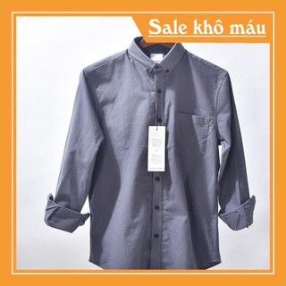 Áo sơ mi nam Routine màu ghi cổ bẻ dài tay có túi ve cổ