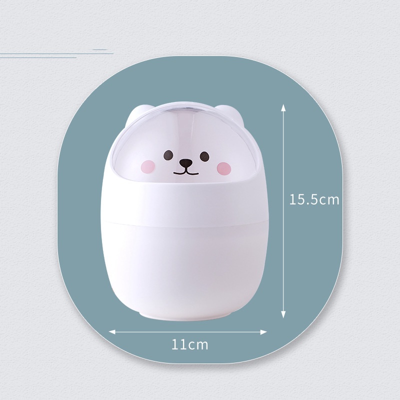 Thùng rác mini để bàn Thùng rác hình gấu cute có nắp dễ thương tặng sticker – Hộp đựng bút đa năng