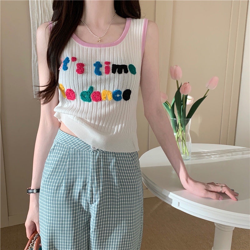 Jiashucheng Áo Dệt Kim Sát Nách Thêu Chữ Thời Trang Cho Nữ