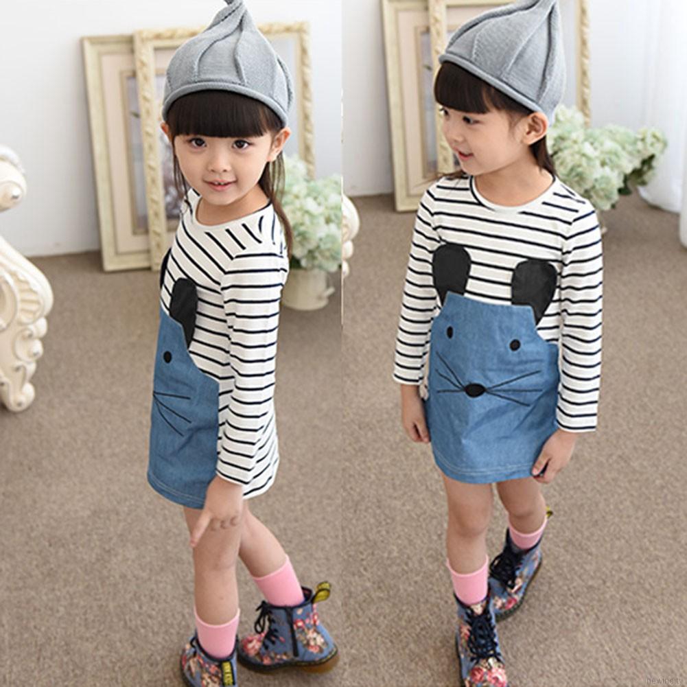 Đầm bé gái sọc ngang in hình động vật