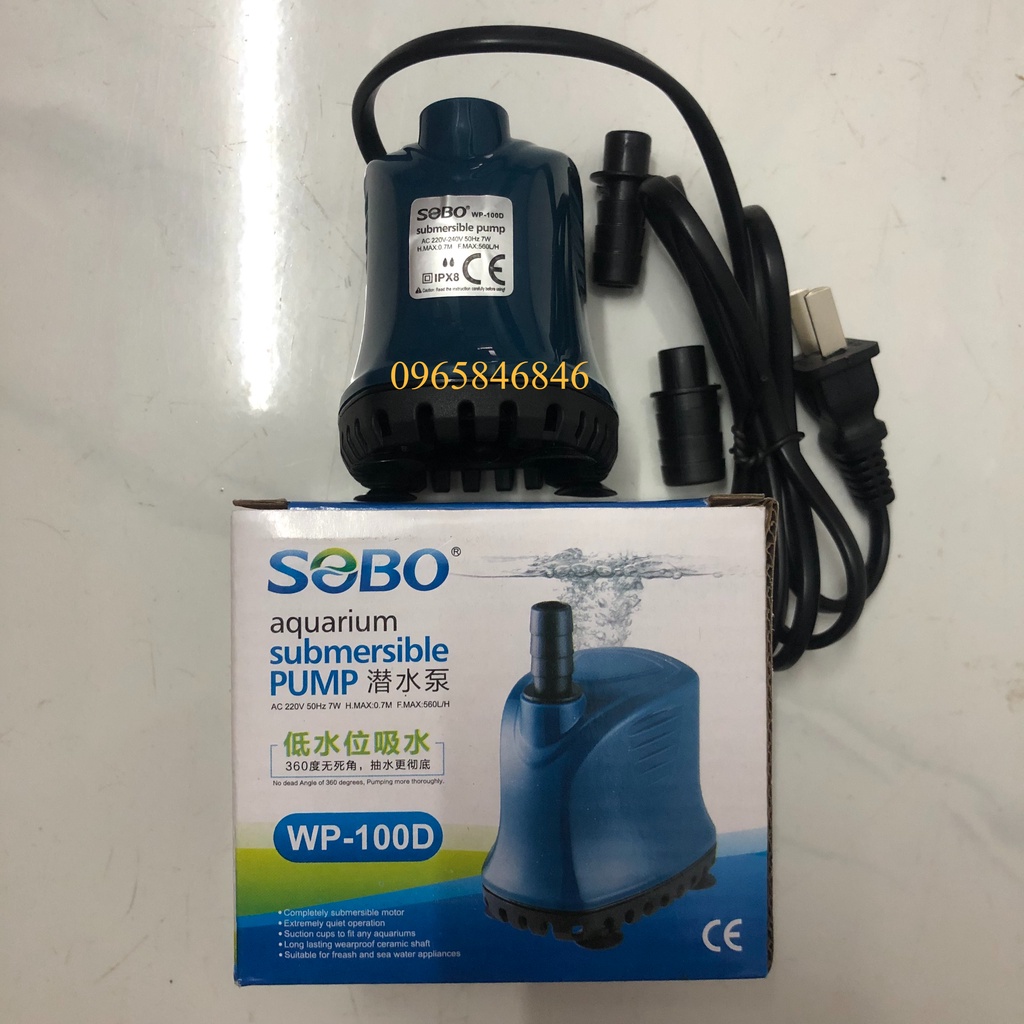 Bơm Hút Đáy Sobo WP-100D  - Máy Bơm Chìm Hút Cặn 360 Độ Cho Bể Cá WP100D